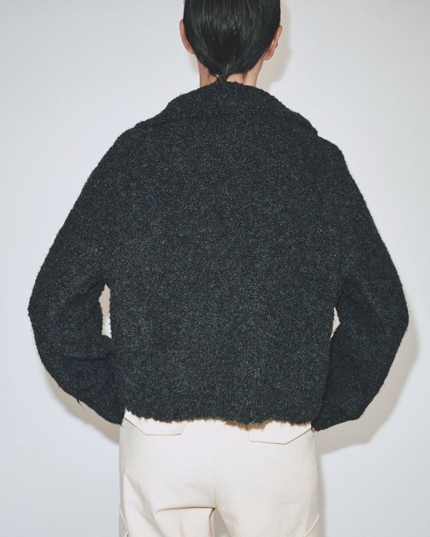 Mijeong Park spread collar boucle cardigan navy olive knit mix | Pipe and Row