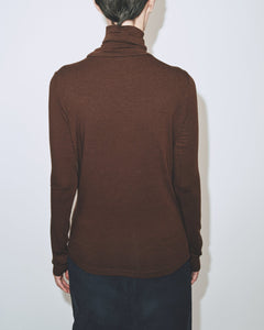 Mijeong Park thin ribbed roll neck turtleneck long sleeve knit tee brown | Pipe and Row