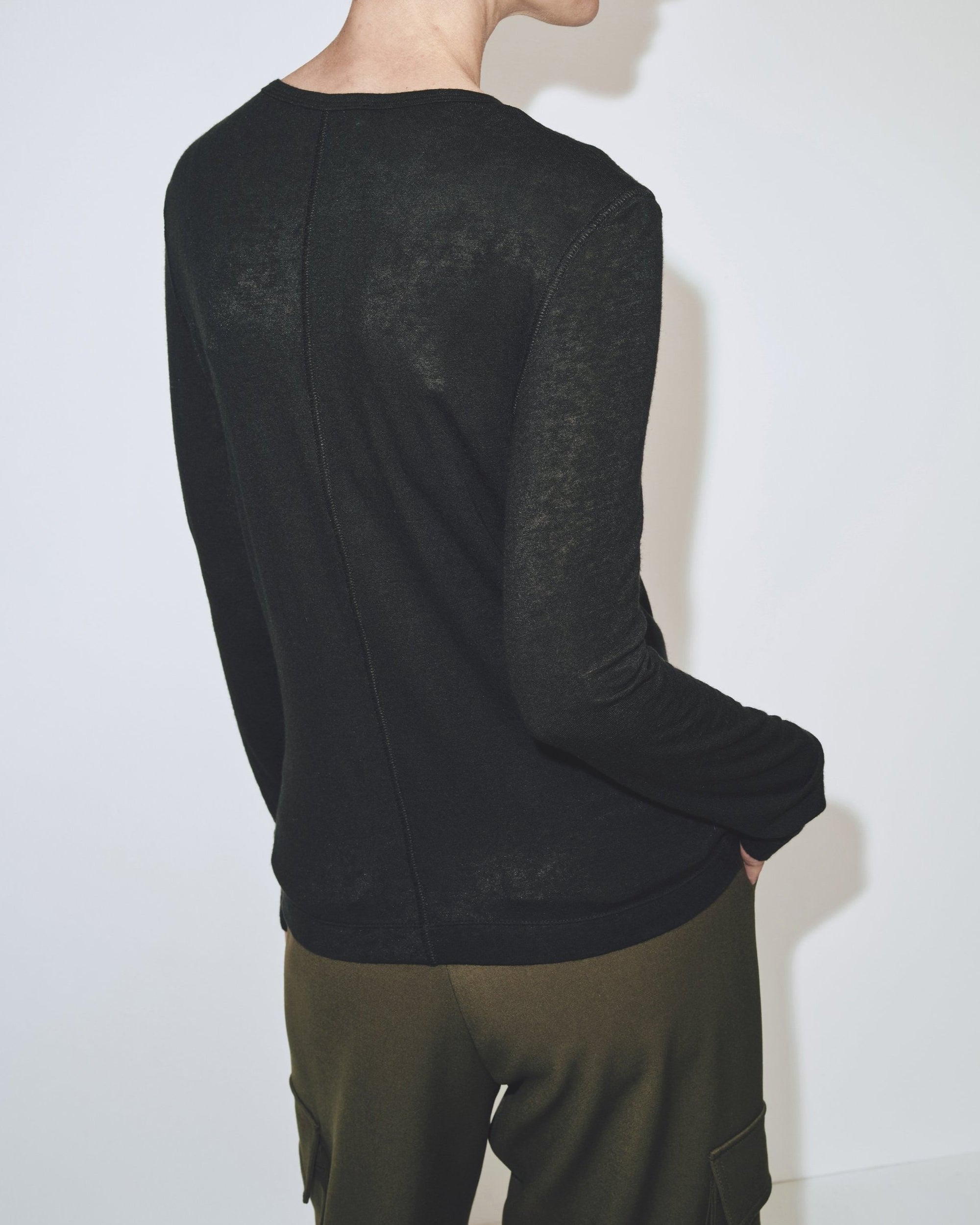 Mijeong Park long sleeve wool tencel crew neck knit top black | Pipe and Row