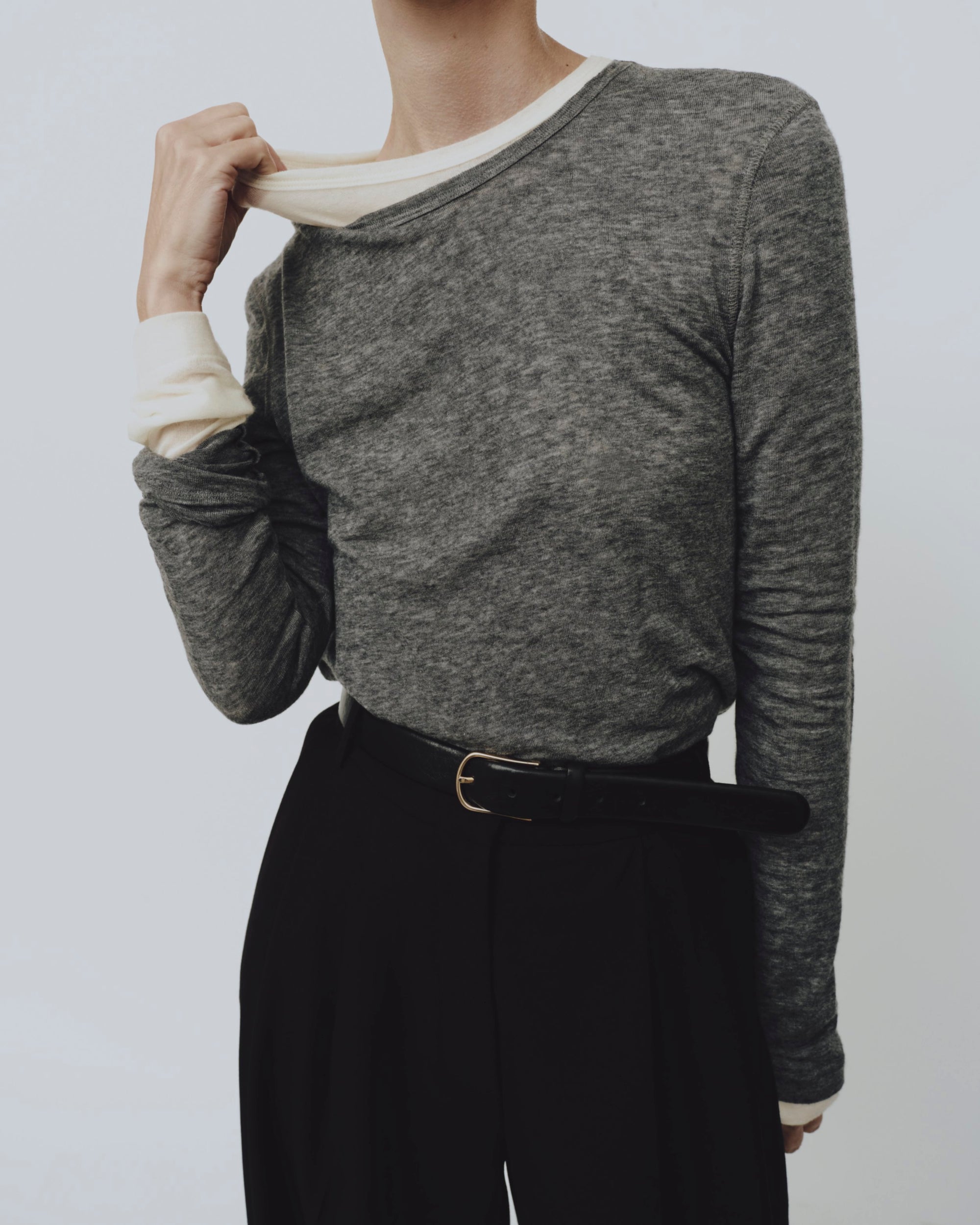 WOOL TENCEL CREW NECK TOP