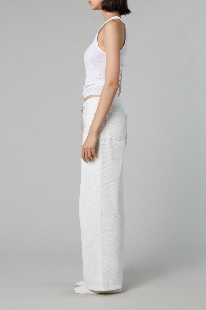 Still Here cool jeans milk white. Wide leg, low rise adjustable drawstring | Pipe and Row FREE SHIPPING
