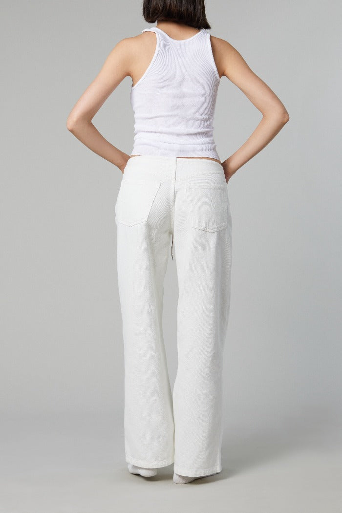 Still Here cool jeans milk white. Wide leg, low rise adjustable drawstring | Pipe and Row FREE SHIPPING