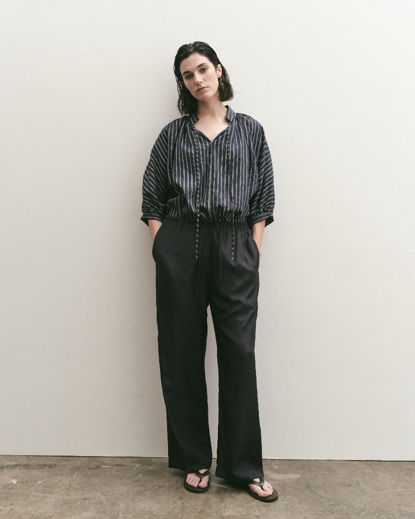 Mijeong silky Park drawstring wide leg pants navy blue | Pipe and Row