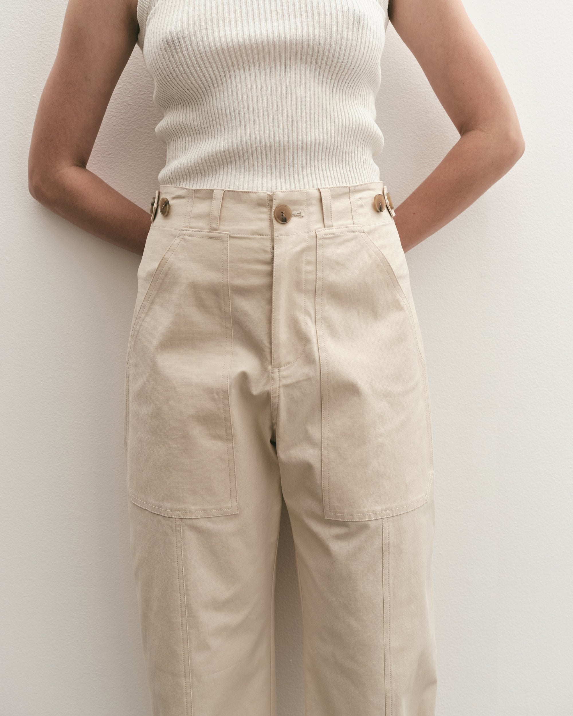 Mijeong Park cropped workwear trousers light weight | Pipe and Row Seattle