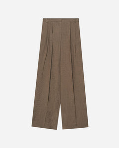 Mijeong Park linen blend wide leg pants tan elasticated | Pipe and Row