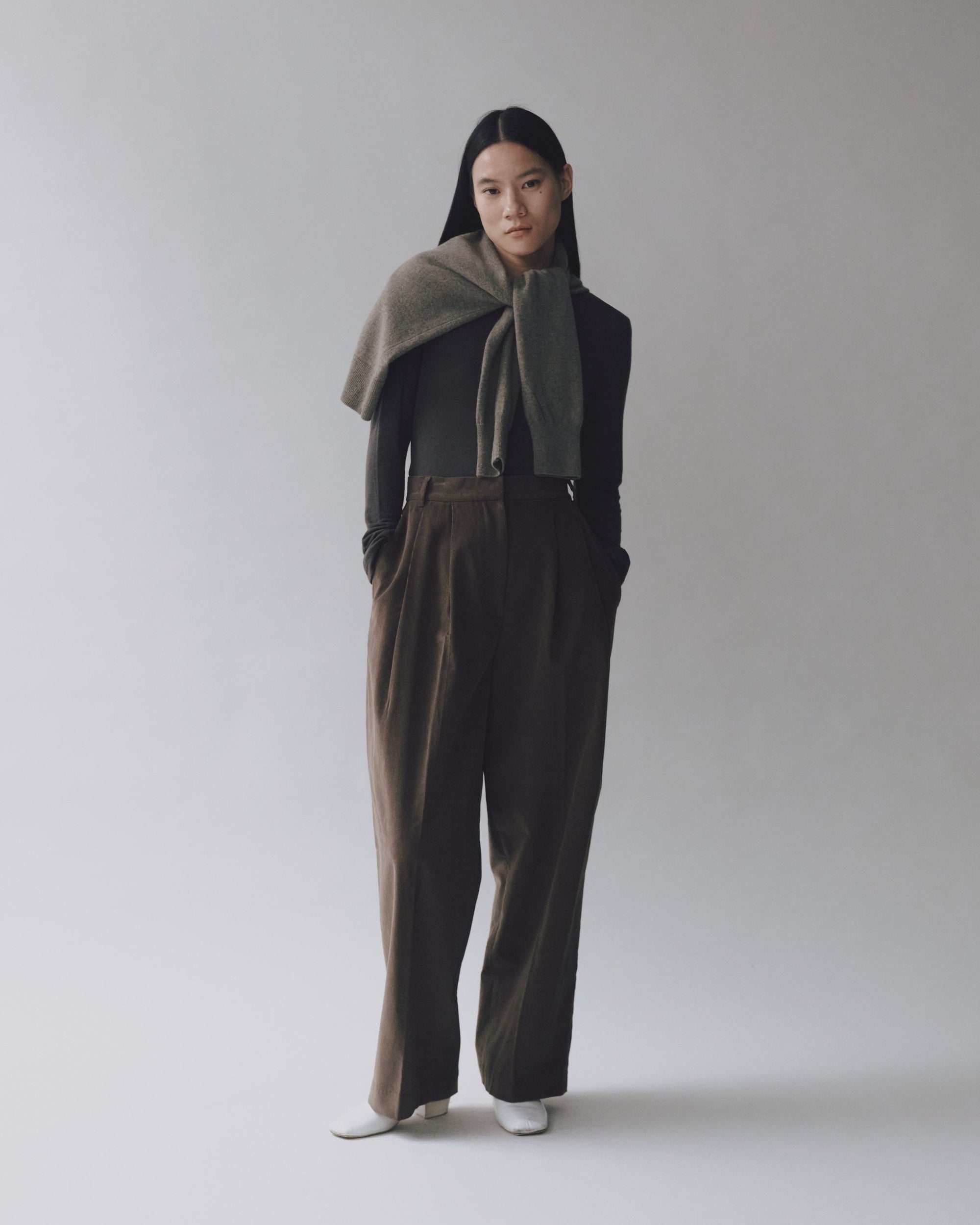 Mijeong Park thin corduroy wide leg pants light brown | Pipe and Row