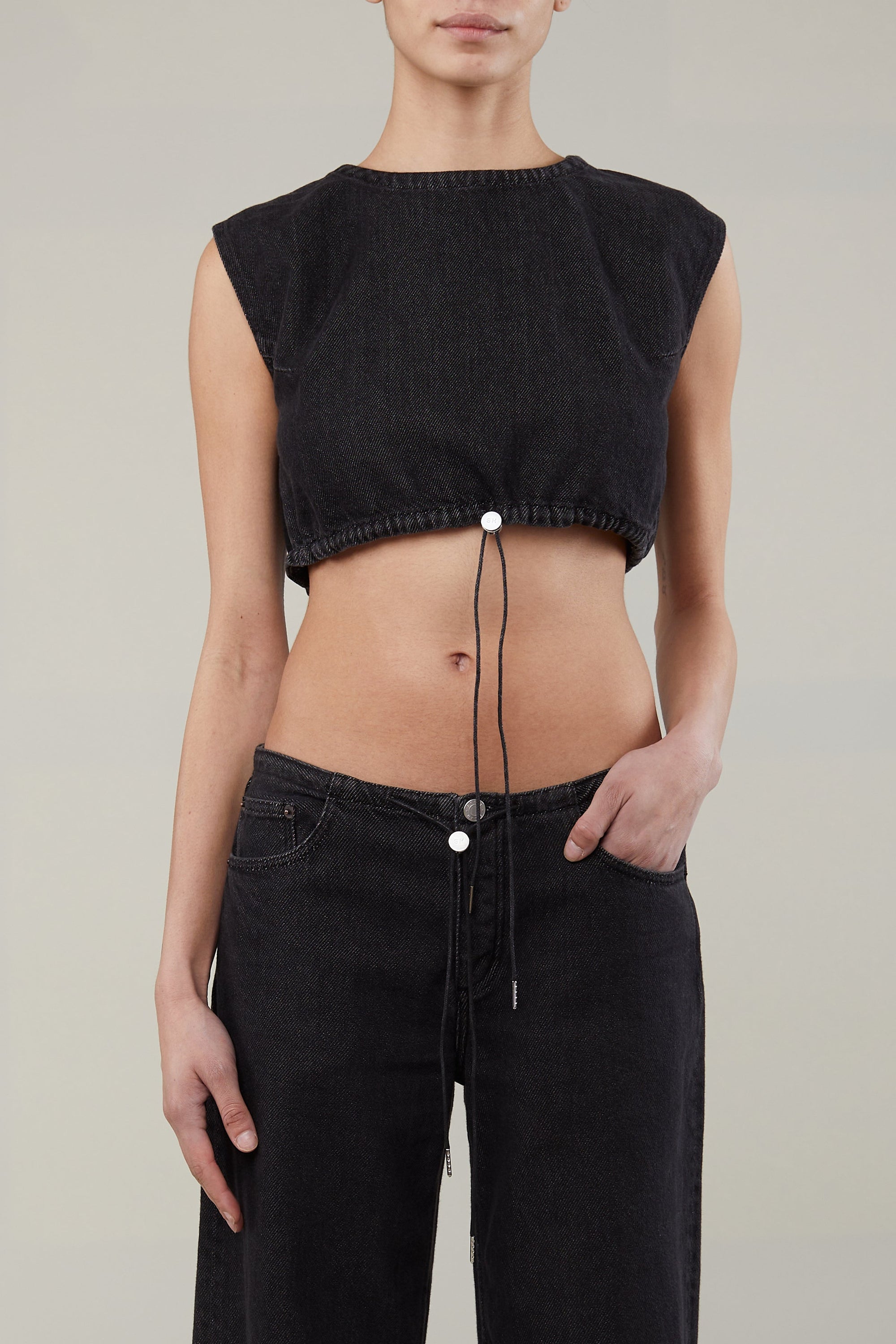 Still Here NYC Cool Crop Top washed black Boxy denim | Pipe and Row