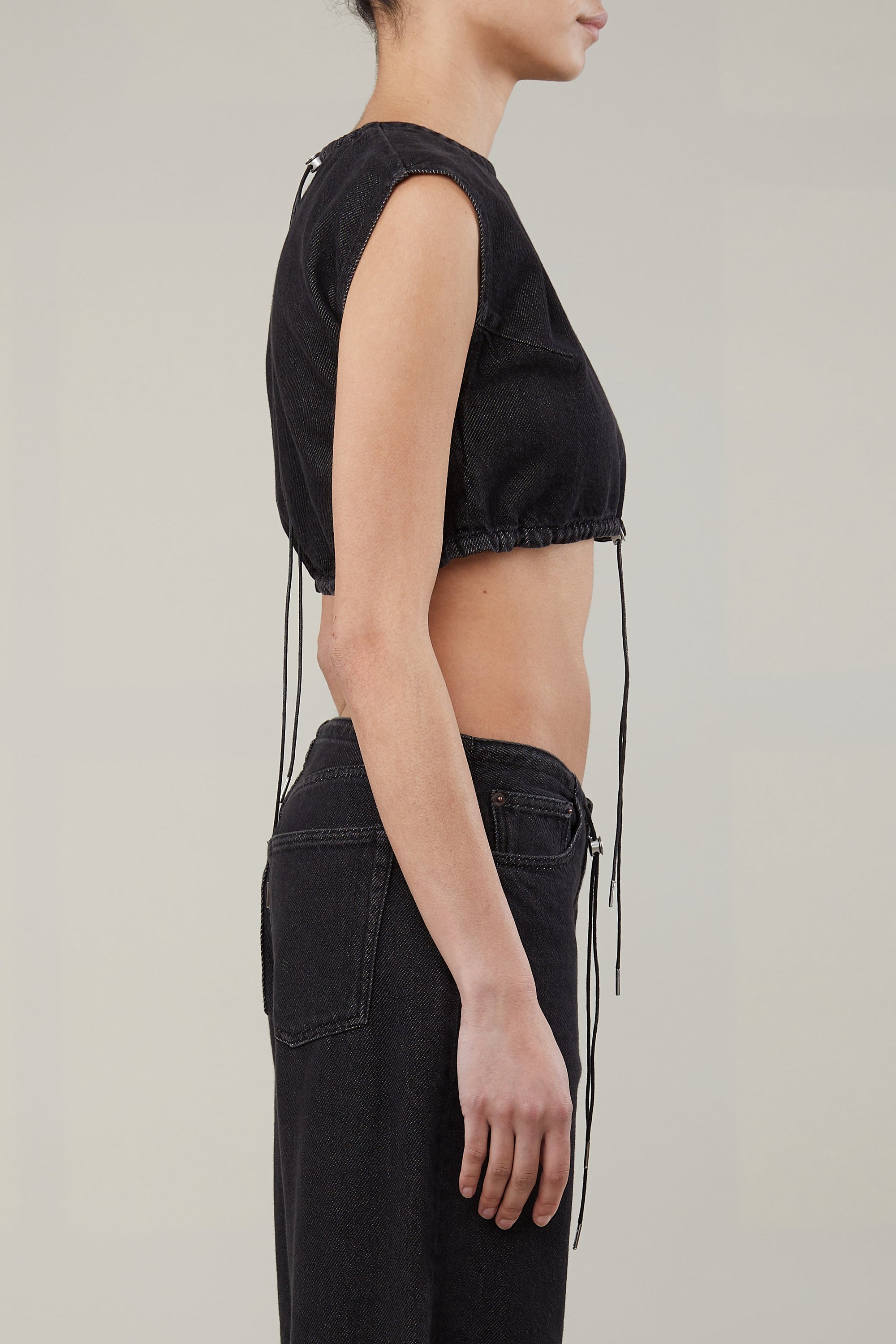 Still Here NYC Cool Crop Top washed black Boxy denim | Pipe and Row