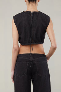 Still Here NYC Cool Crop Top washed black Boxy denim | Pipe and Row