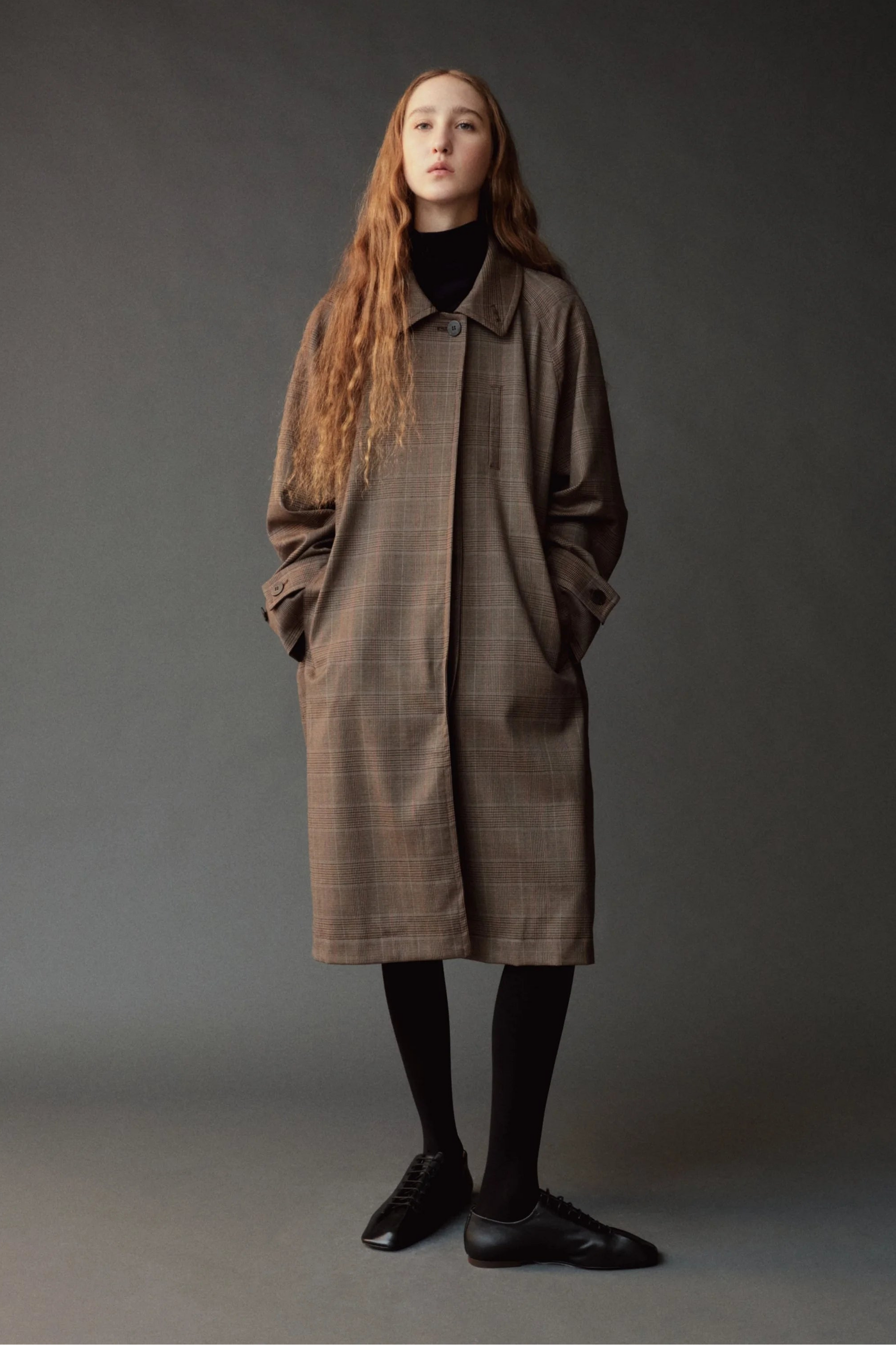 WOOL BLEND PLAID TRENCH COAT