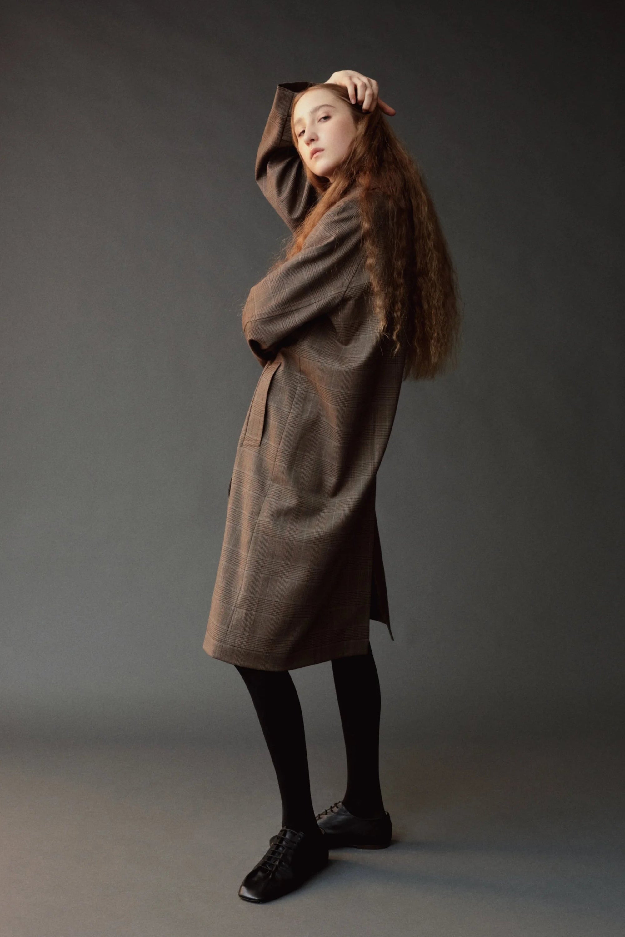 WOOL BLEND PLAID TRENCH COAT