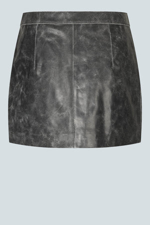 Oval Square Worn leather mini skirt distressed black | PIPE AND ROW