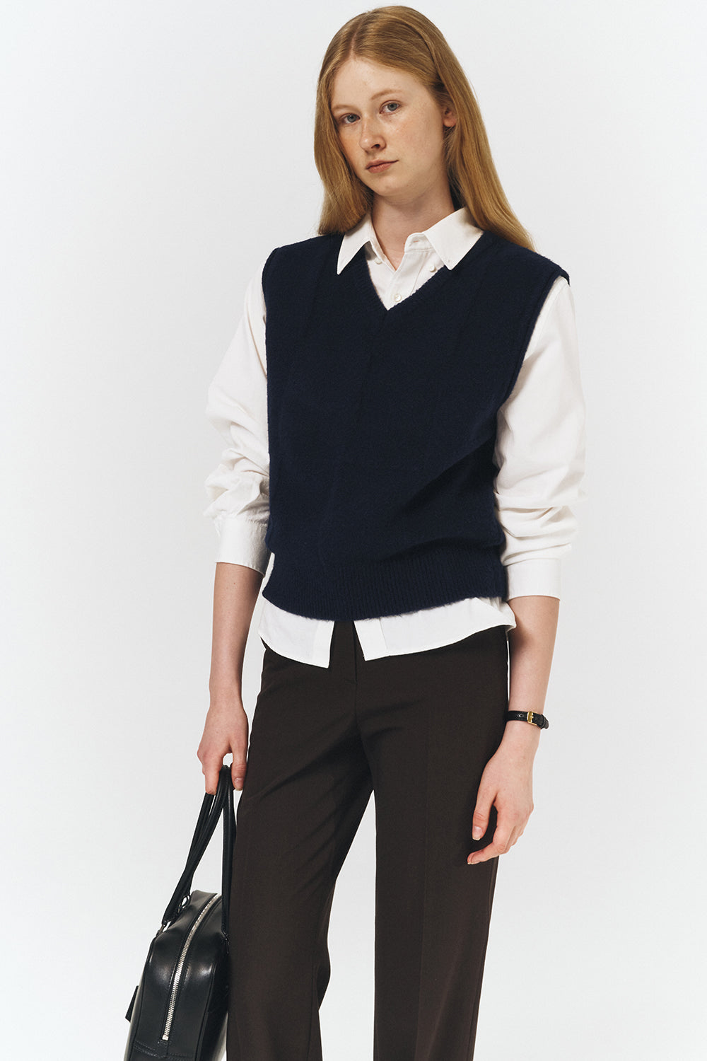 Dunst Divide v-neck wool vest sweater navy blue | Pipe and Row