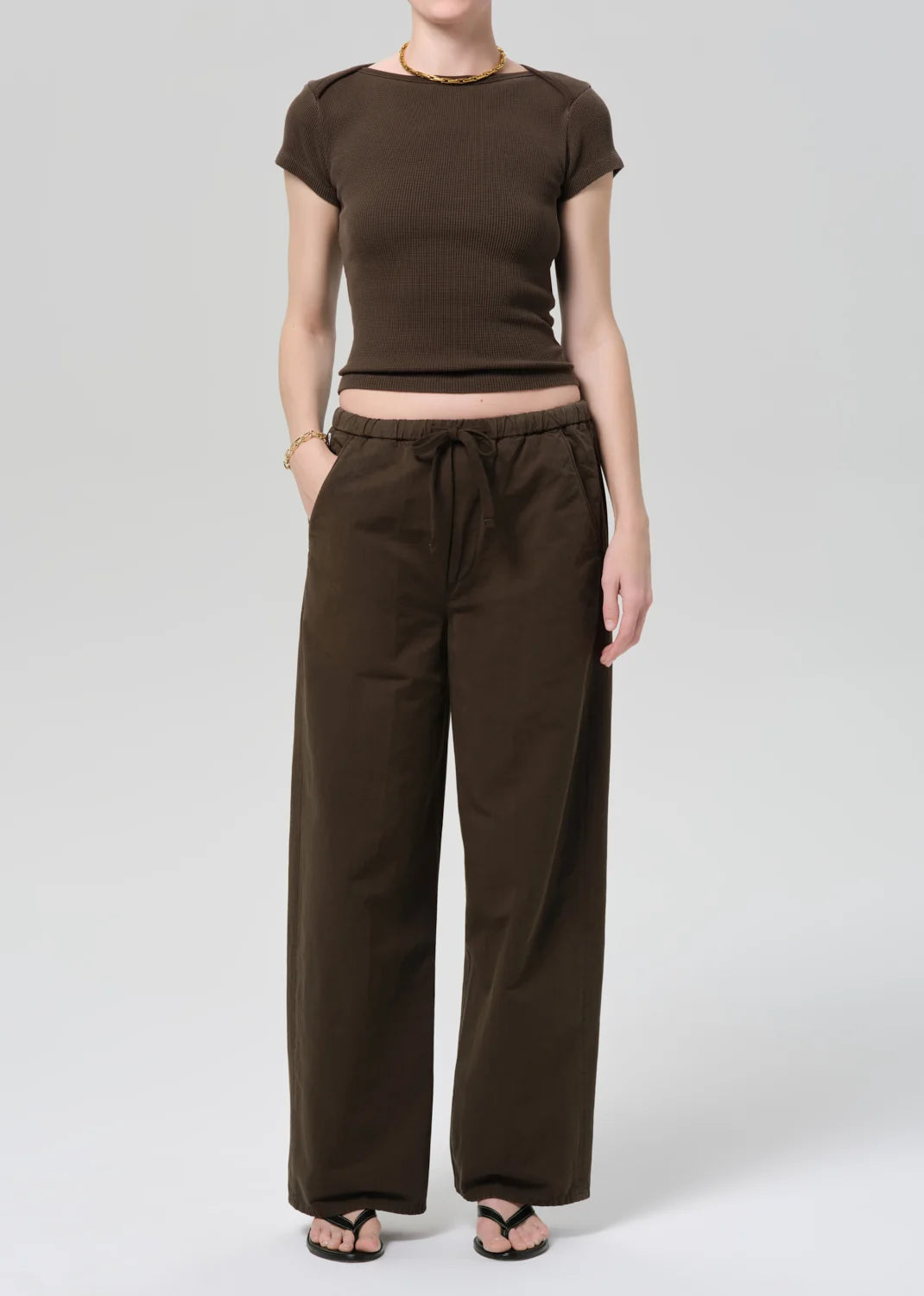 Citizens of Humanity Aurora pull on moss green trousers | Pipe and Row
