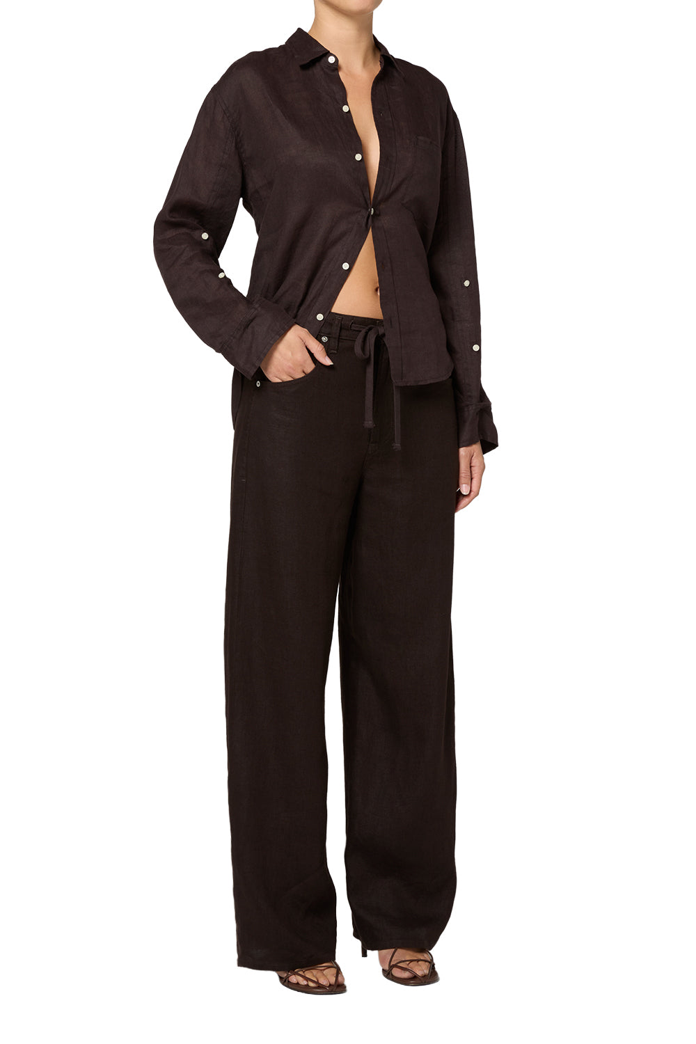 Citizens of Hummanity Brynn petite drawstring trouser pant chocolate brown | Pipe and Row