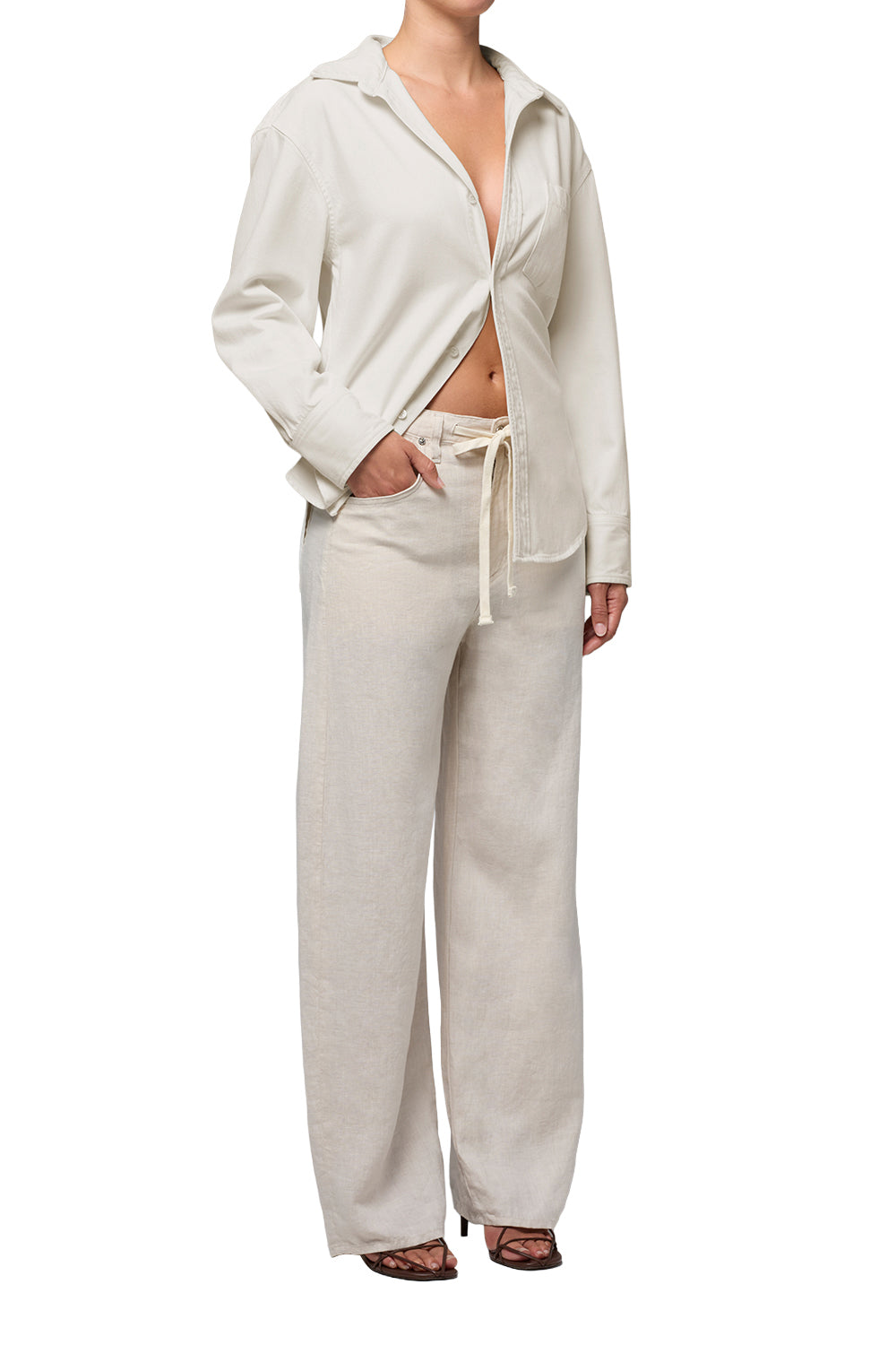 Citizens of Hummanity Brynn petite drawstring trouser jeans light grey pale stone | Pipe and Row