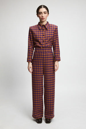Rita Row Lone checkered pants elastic waist band  brown, purple, red | Pipe and Row