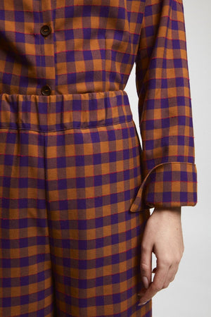 Rita Row Lone checkered pants elastic waist band  brown, purple, red | Pipe and Row