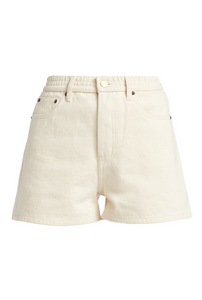 Still Here Ames jean denim shorts cream bone scrunch waist | Pipe and Row