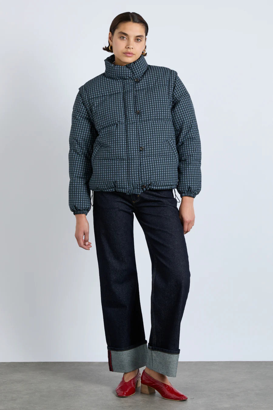 PEARL GINGHAM PUFFER