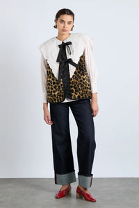 Damson Madder Marta leopard print shearling fleece vest | Pipe and Row