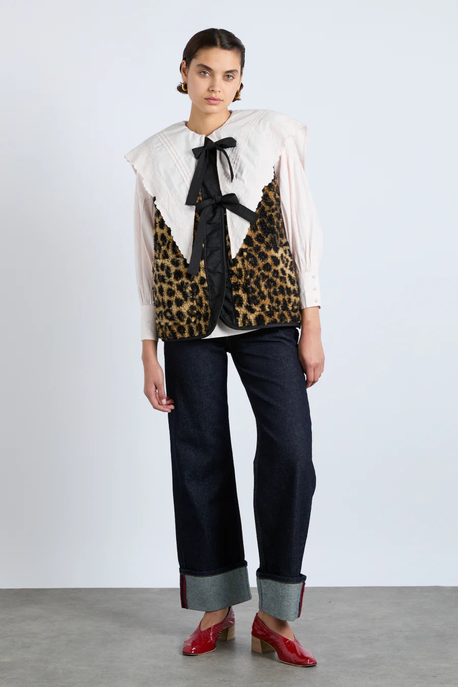 Damson Madder Marta leopard print shearling fleece vest | Pipe and Row