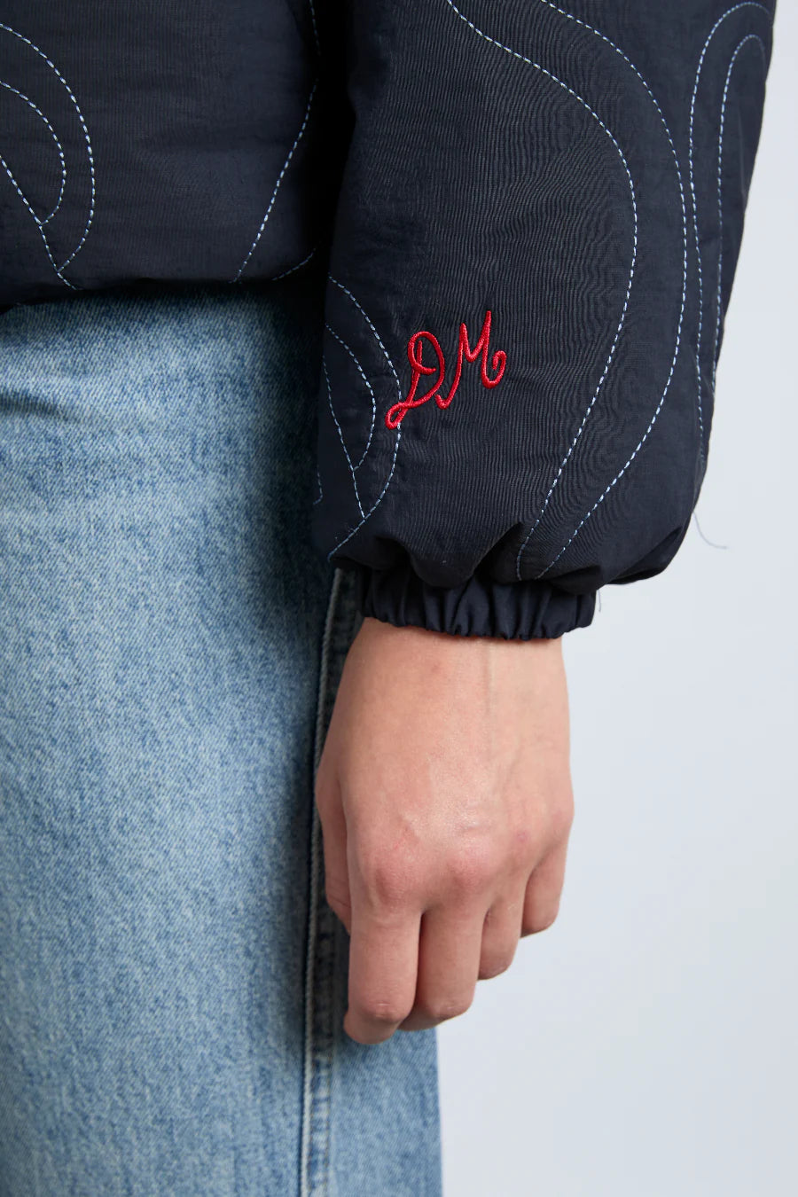 Damson Madder Jennifer puffer jacket vest navy white bow embroidery | Pipe and Row Seattle Fremont