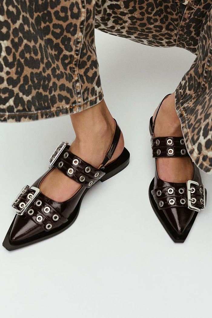 Ganni wide welt buckle ballerina ballet flats burgundy dark red Ganni wide welt buckle ballerina ballet flats burgundy dark red