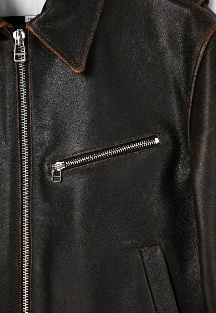 Tonywack cropped vintage worn leather jacket dark brown PIPE AND ROW