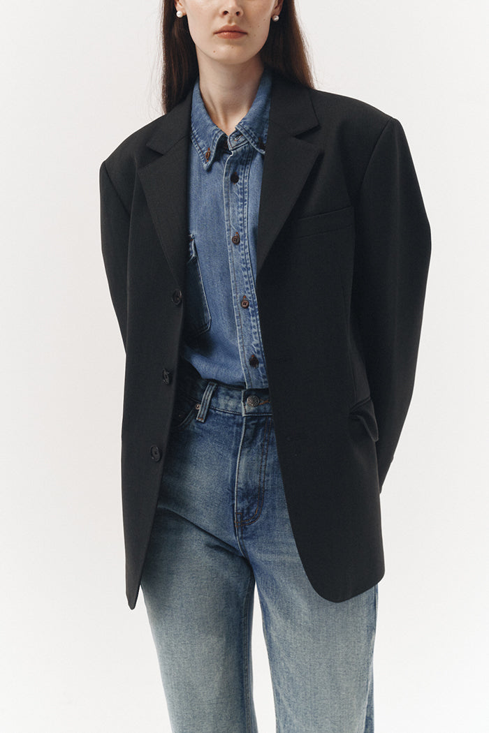 Dunst oversized classic 3 button wool blazer charcoal grey | PIPE AND ROW