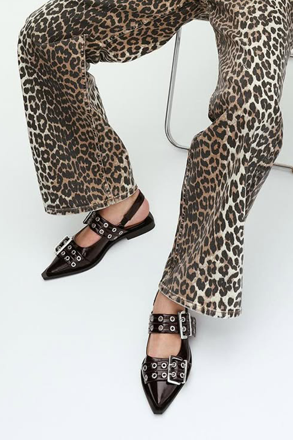 Ganni wide welt buckle ballerina ballet flats burgundy dark