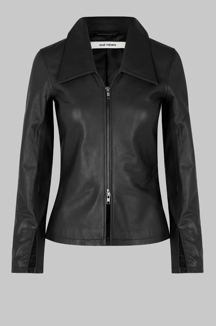 Osoi deep black soft smooth fitted leather blouse | Pipe and Row ...