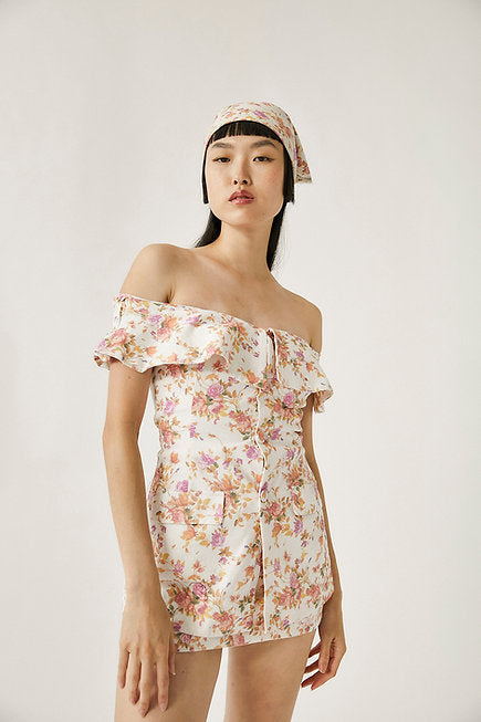 Tach oversized collar Bromelia linen floral off shoulder blouse | PIPE AND ROW