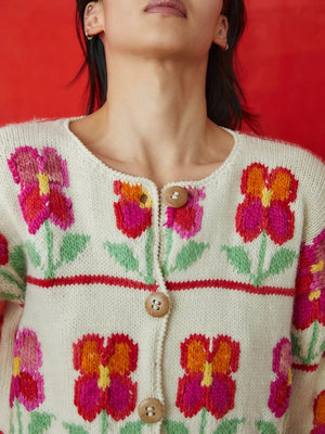 Tach Elsa cream wool cardigan hand embroidered flowers | Pipe and Row