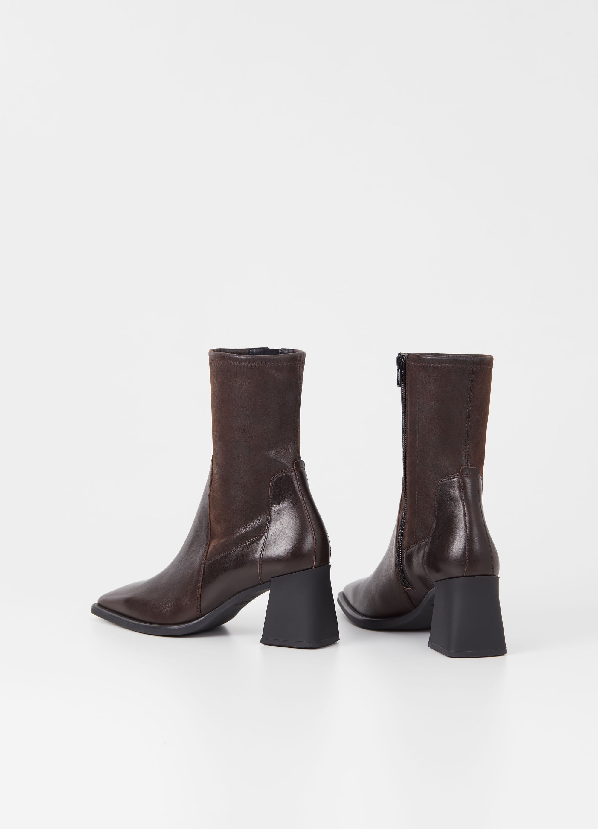 Vagabond Hedda mid-high boots heels square toe chocolate brown leather | Pipe and Row