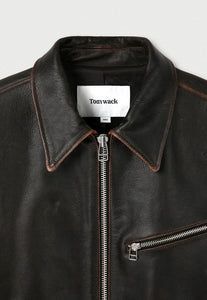 Tonywack cropped vintage worn leather jacket dark brown PIPE AND ROW