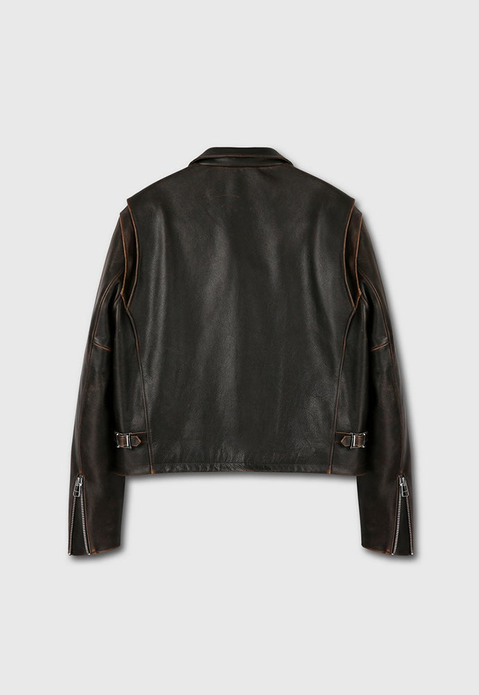 Tonywack cropped vintage worn leather jacket dark brown PIPE AND ROW