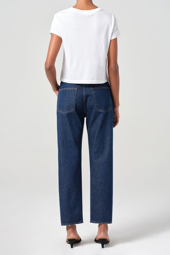 Agolde 90's pinch waist crop straight leg denim clean dark indigo Reissue | Pipe and Row