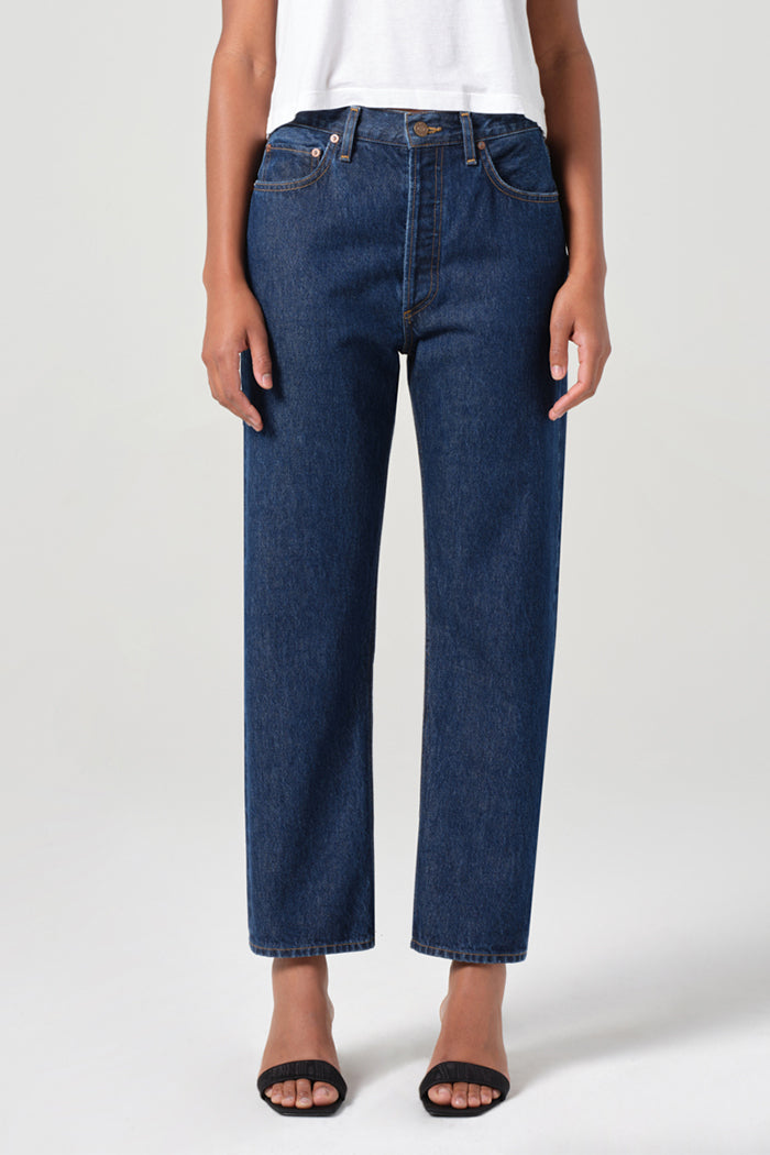 Agolde 90's pinch waist crop straight leg denim clean dark indigo Reissue | Pipe and Row