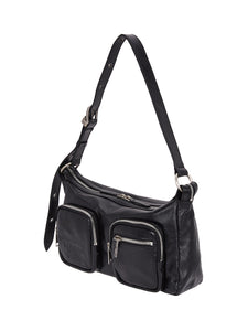 Marge Sherwood Outpocket Hobo bag zip glossy black leather | PIPE AND ROW