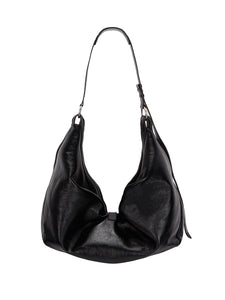 Marge Sherwood Belted Hobo shoulder handbag black glossy crinkled leather | Pipe and Row