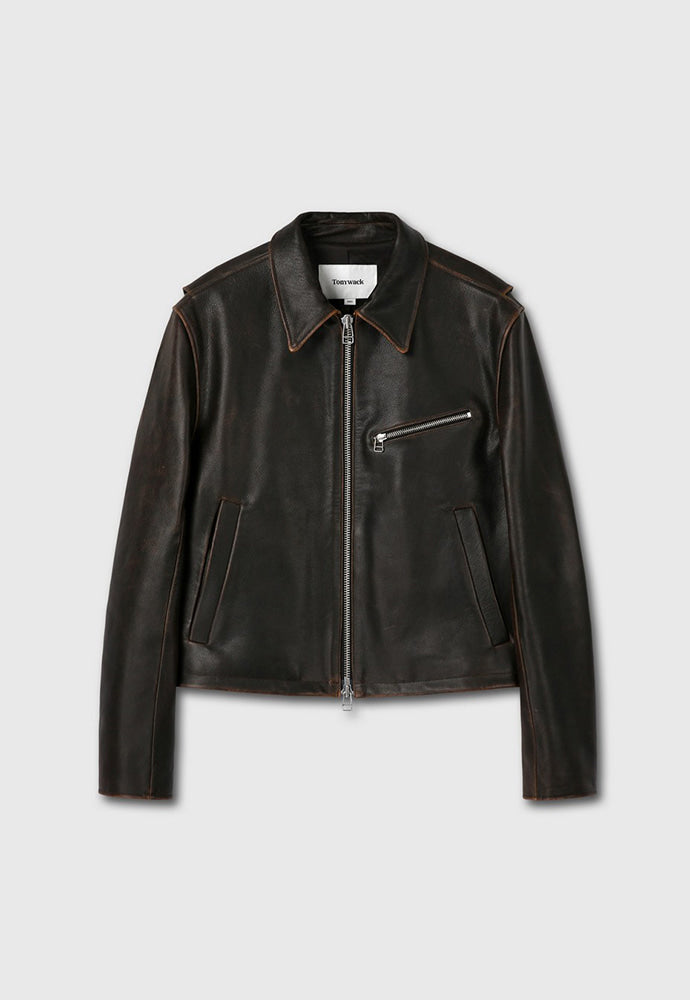 Tonywack cropped vintage worn leather jacket dark brown PIPE AND ROW
