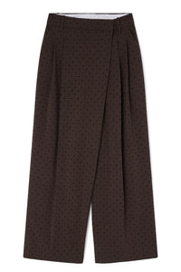 Ganni cross-over polka dot check trouser pants chickory coffee brown | Pipe and row