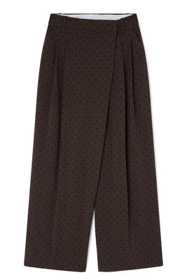 Ganni cross-over polka dot check trouser pants chickory coffee brown | Pipe and row
