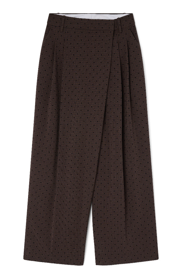 Ganni cross-over polka dot check trouser pants chickory coffee brown | Pipe and row