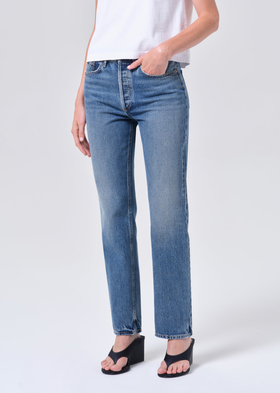 Agolde Lana straight leg jean medium wash liberty | Pipe and Row