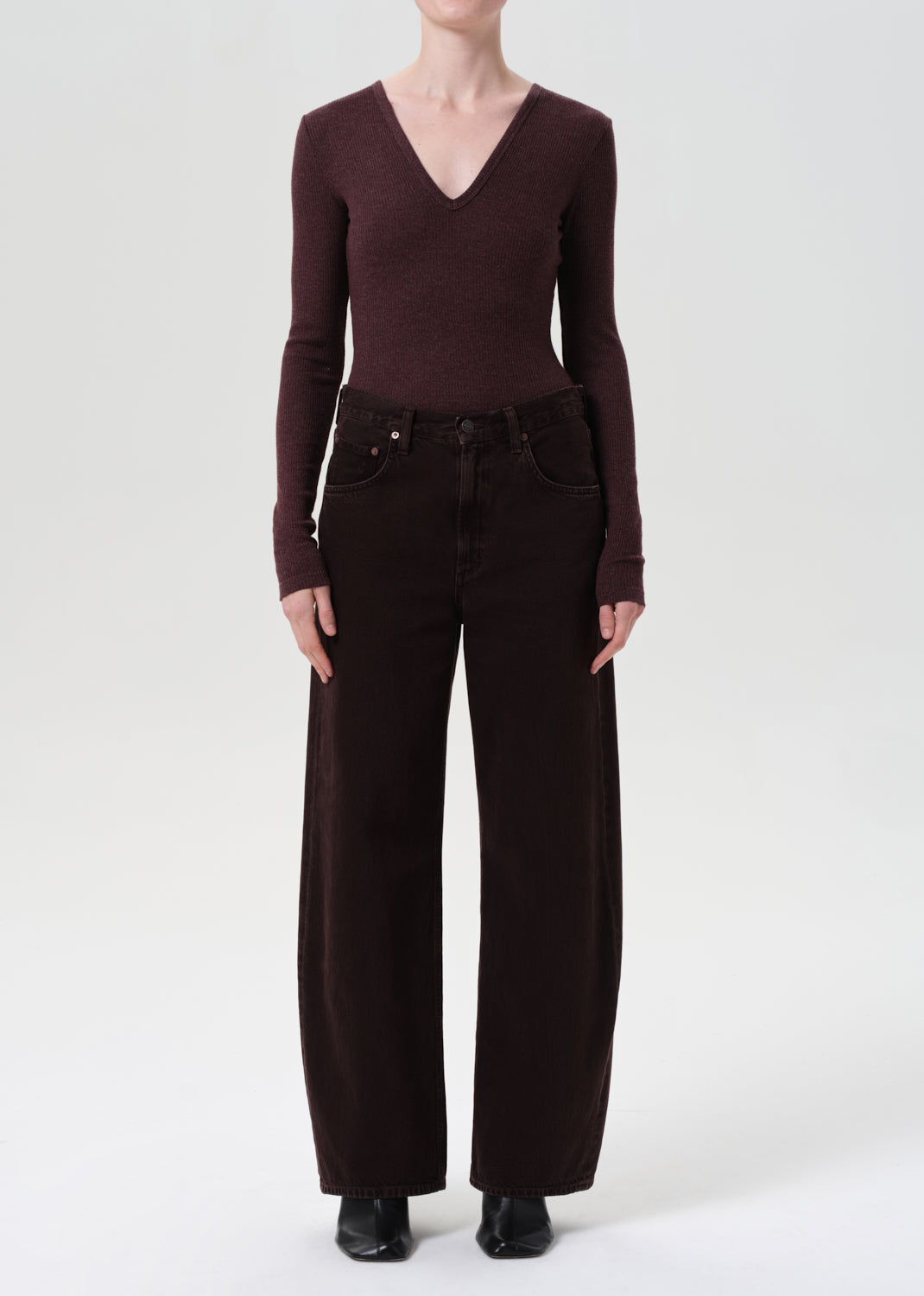 Agolde Low Curve jean sloe berry Relaxed tapered leg slouchy hips rich grape brown | Pipe and Row
