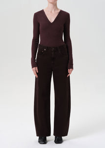 Agolde Low Curve jean sloe berry Relaxed tapered leg slouchy hips rich grape brown | Pipe and Row