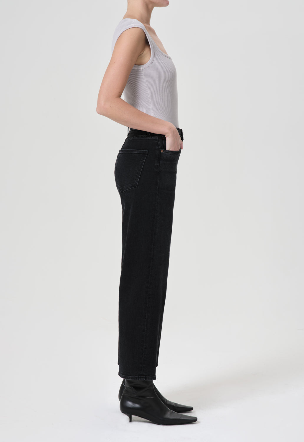 Agolde Ren high rise wide leg denim hush saturated black | Pipe and Row