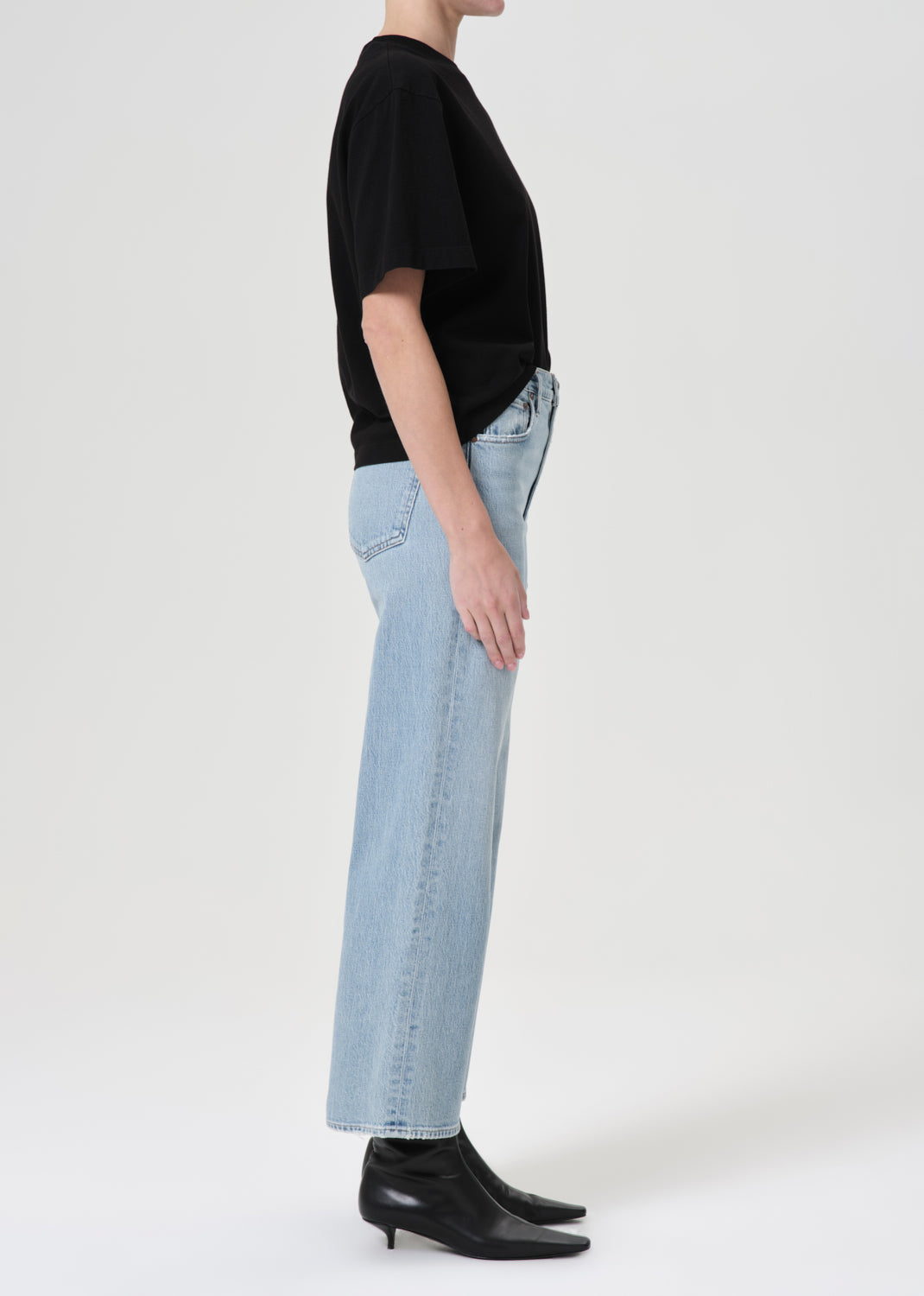 Agolde Ren high rise wide leg denim light blue groove | Pipe and Row